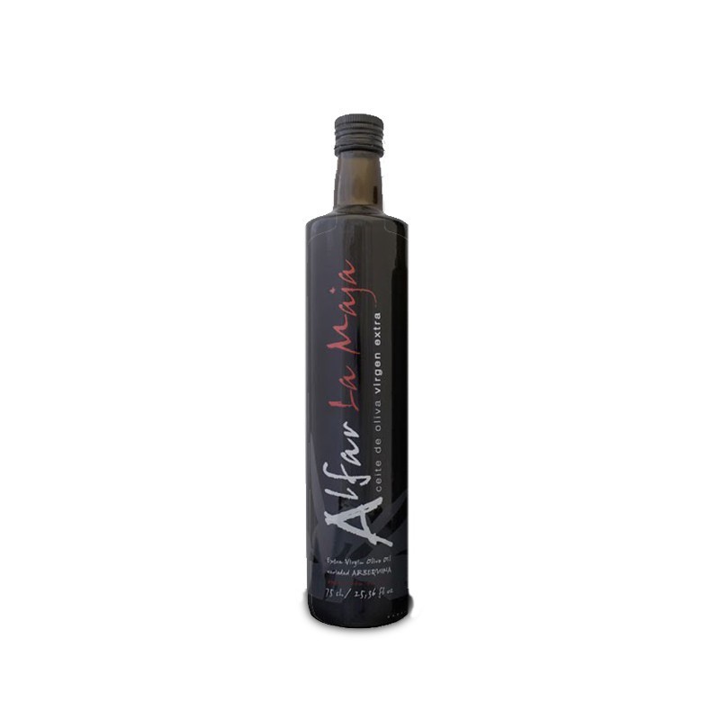 Olivenöl Alfar la Maja siebdrucketiketten Flasche 75 cl